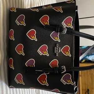 Coach Black Tote with Heart and Lightning Print
